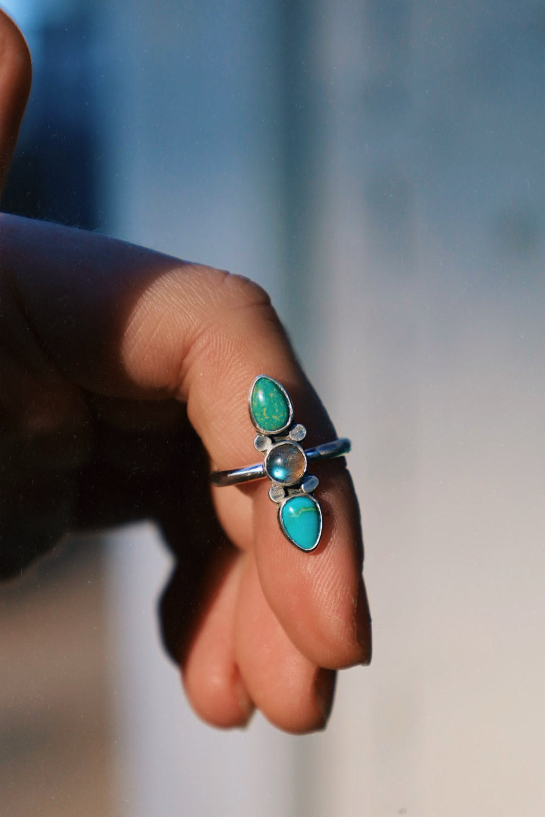 Labradorite & Turquoise Ring - Size 5.75