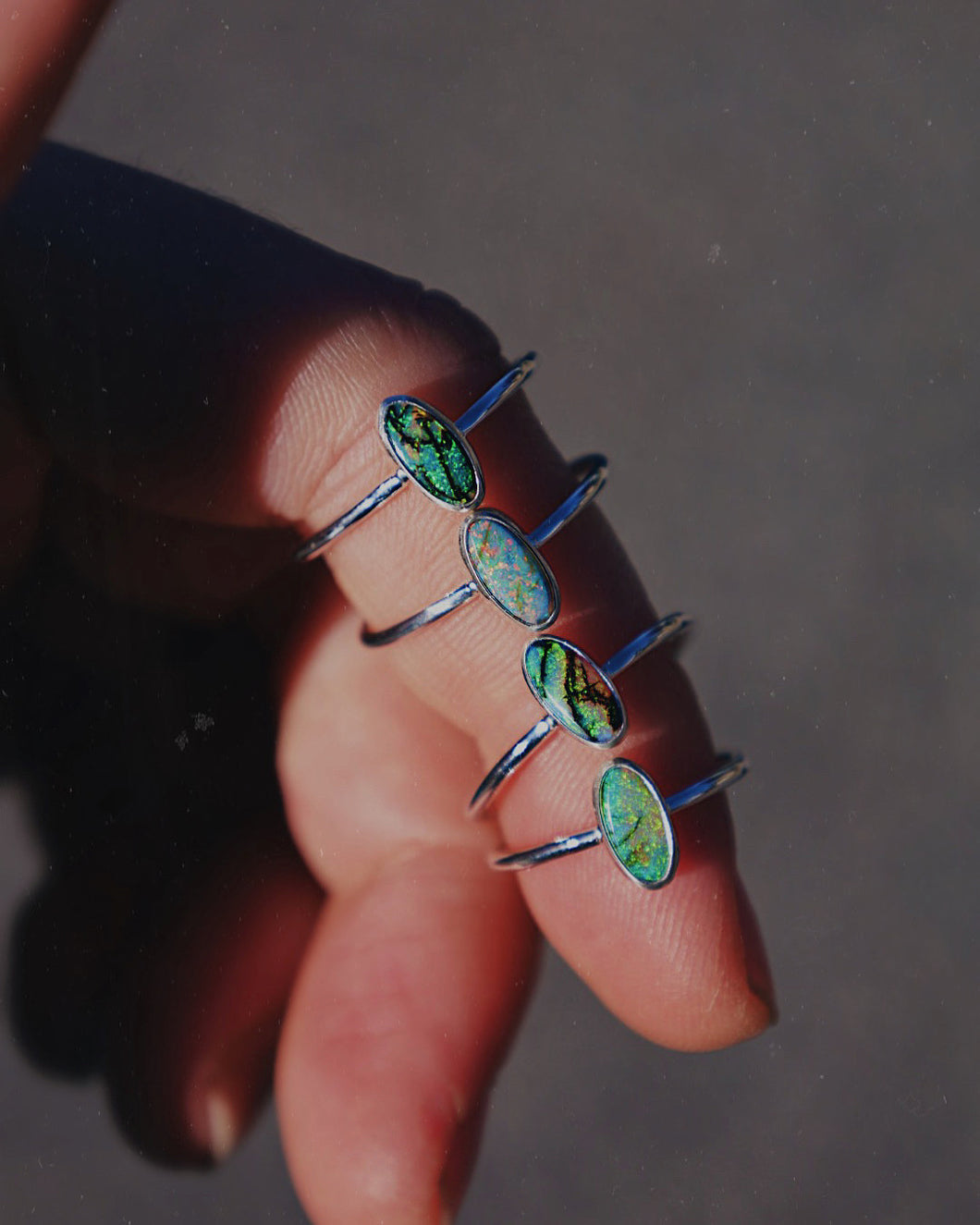 Dainty Sterling Opal Stacker Ring