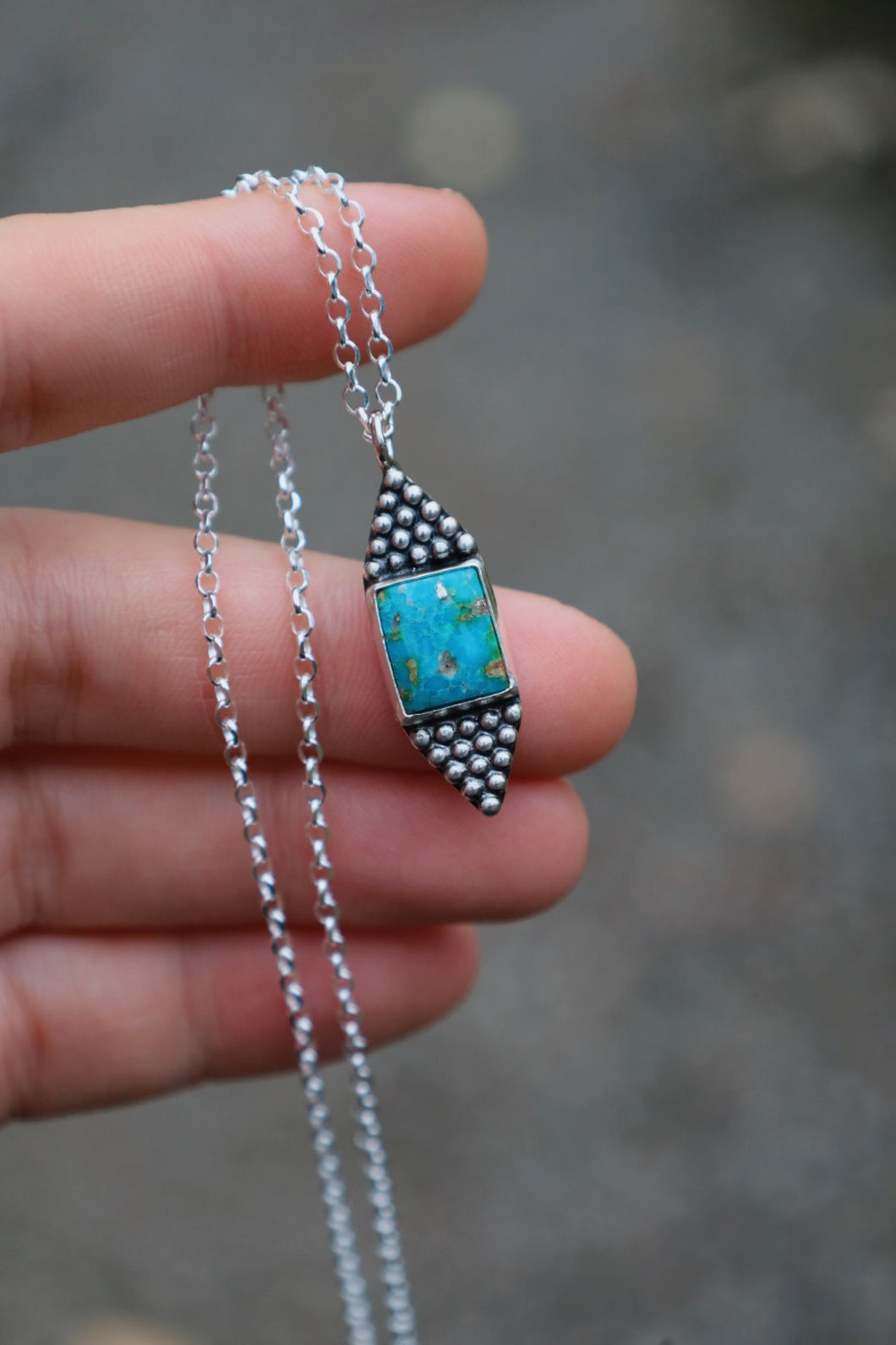 Turquoise & Beaded Triangle Necklace II