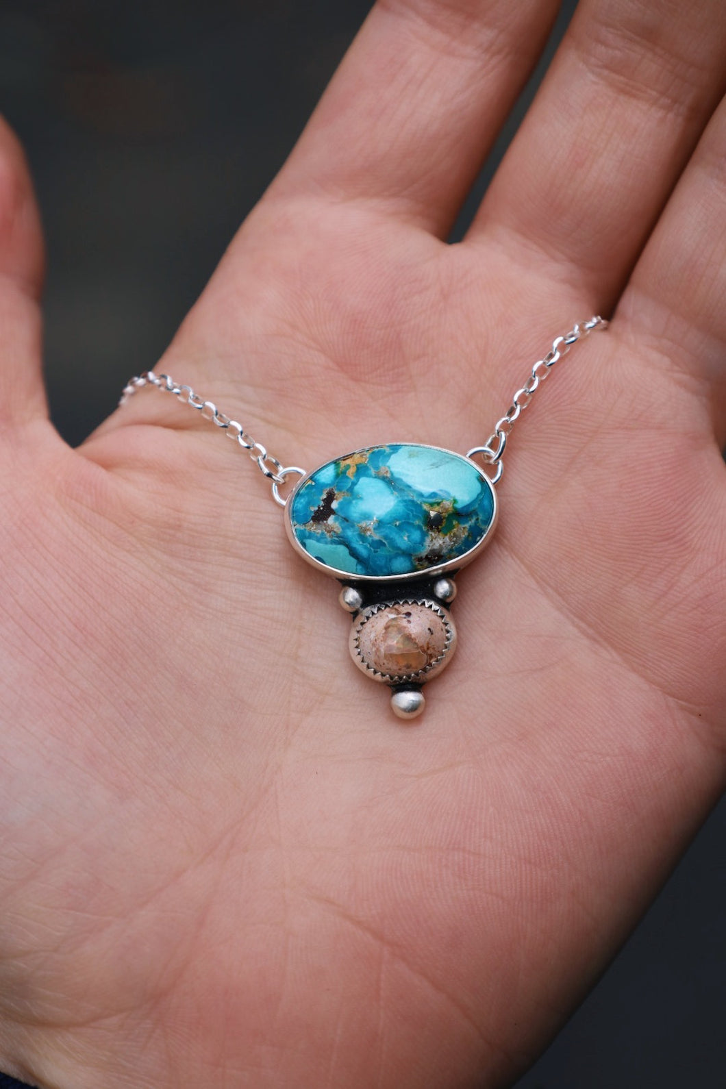 Chunky Turquoise & Fire Opal Necklace I