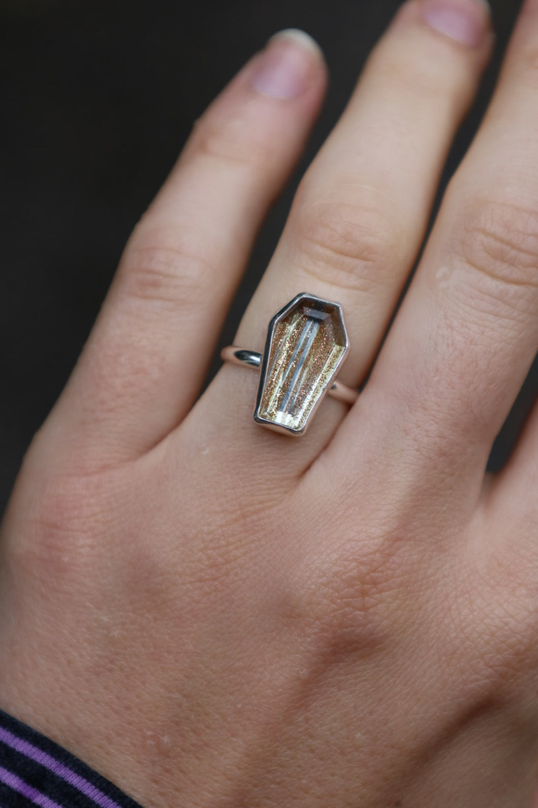 Glitter Glass Coffin Ring - Size 6.5