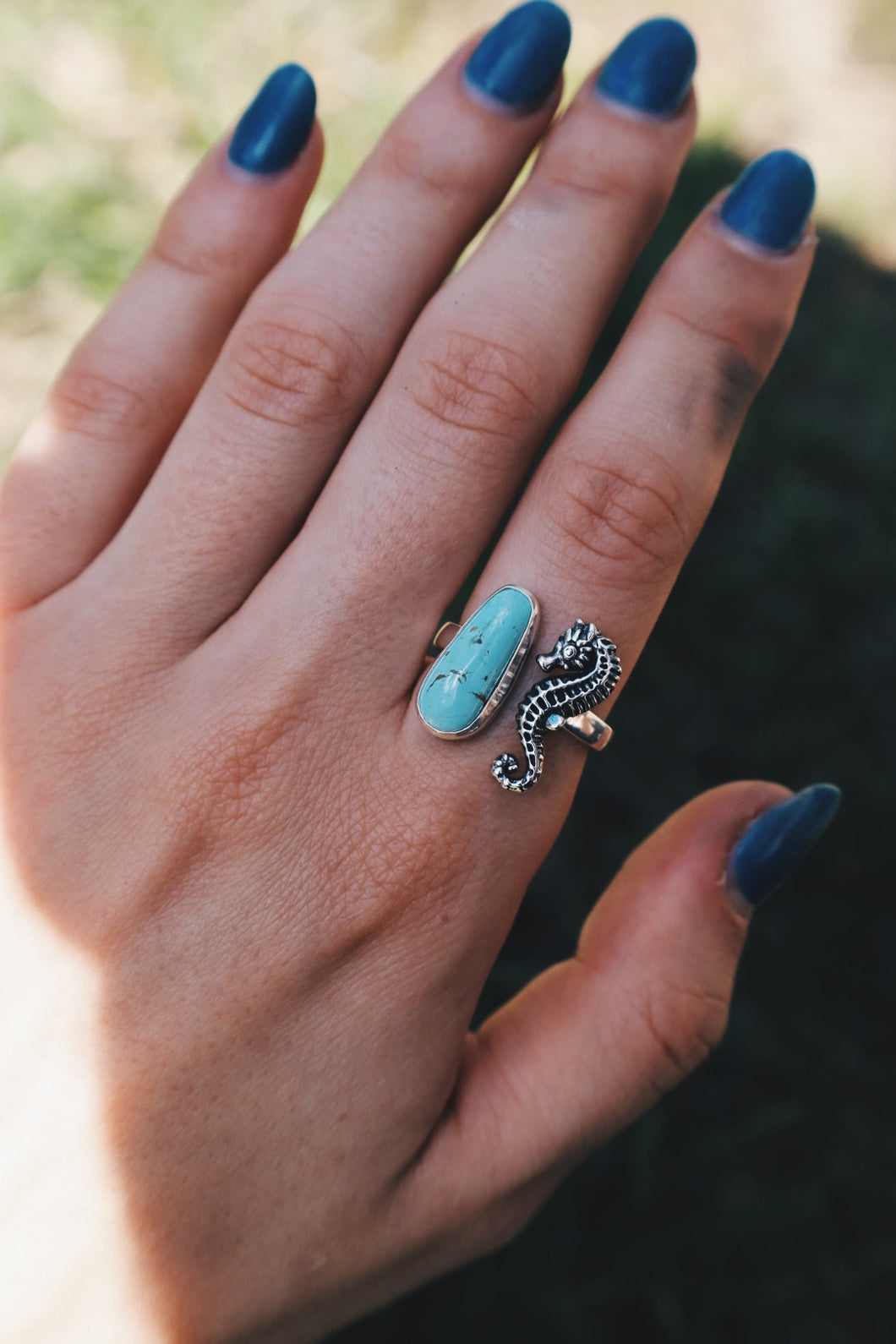 Royston Turquoise + Seahorse Open Band Ring - Size 9-10