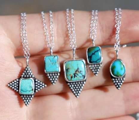 Turquoise Necklace (s) w/ Silver Beaded Triangles