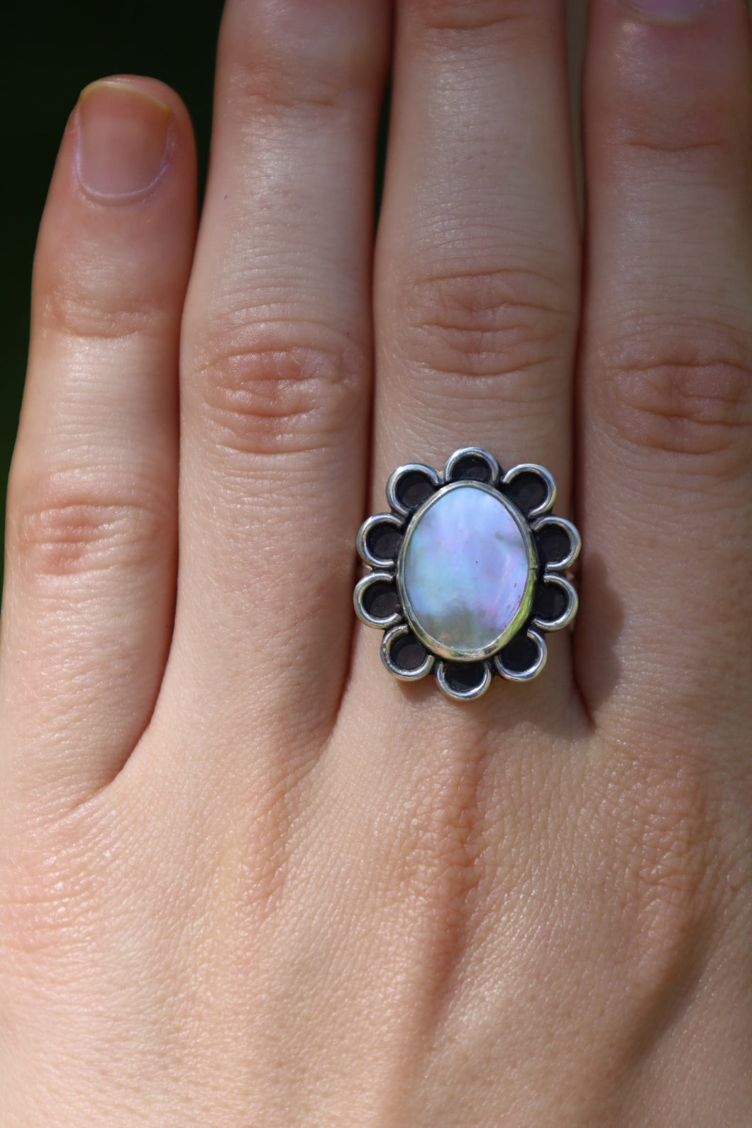 Abalone Shell Flower Power Ring - Size 8.5