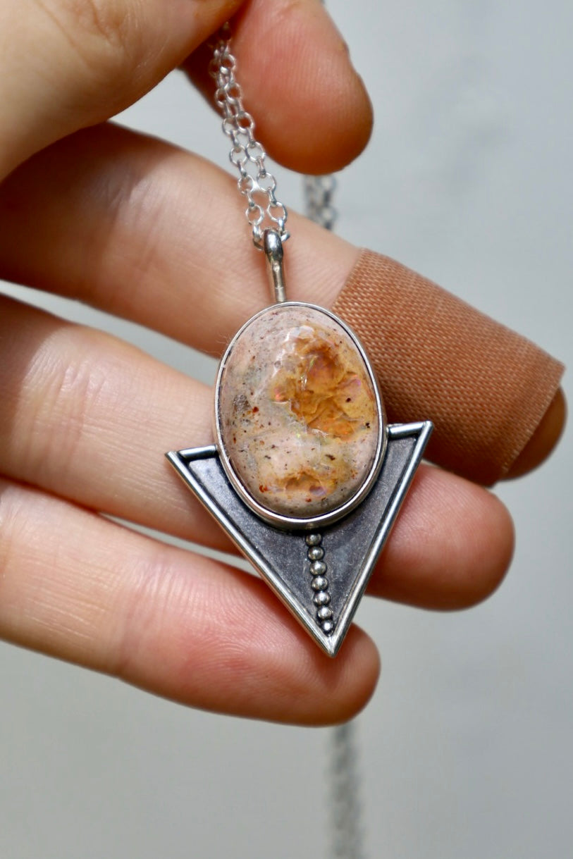 Mexican Fire Opal Pyramid Necklace